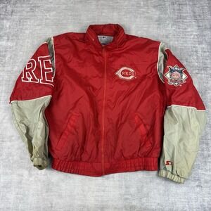 Cincinnati Reds Jacket Mens XL Red Vtg 90s MLB Baseball Full Zip Starter Hooded
